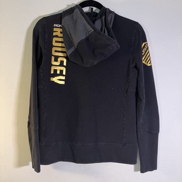 UFC Ronda Rousey Jacket Womens Small Black Gray Gold USA Full Zip Hoodie Reebok - Picture 2 of 16
